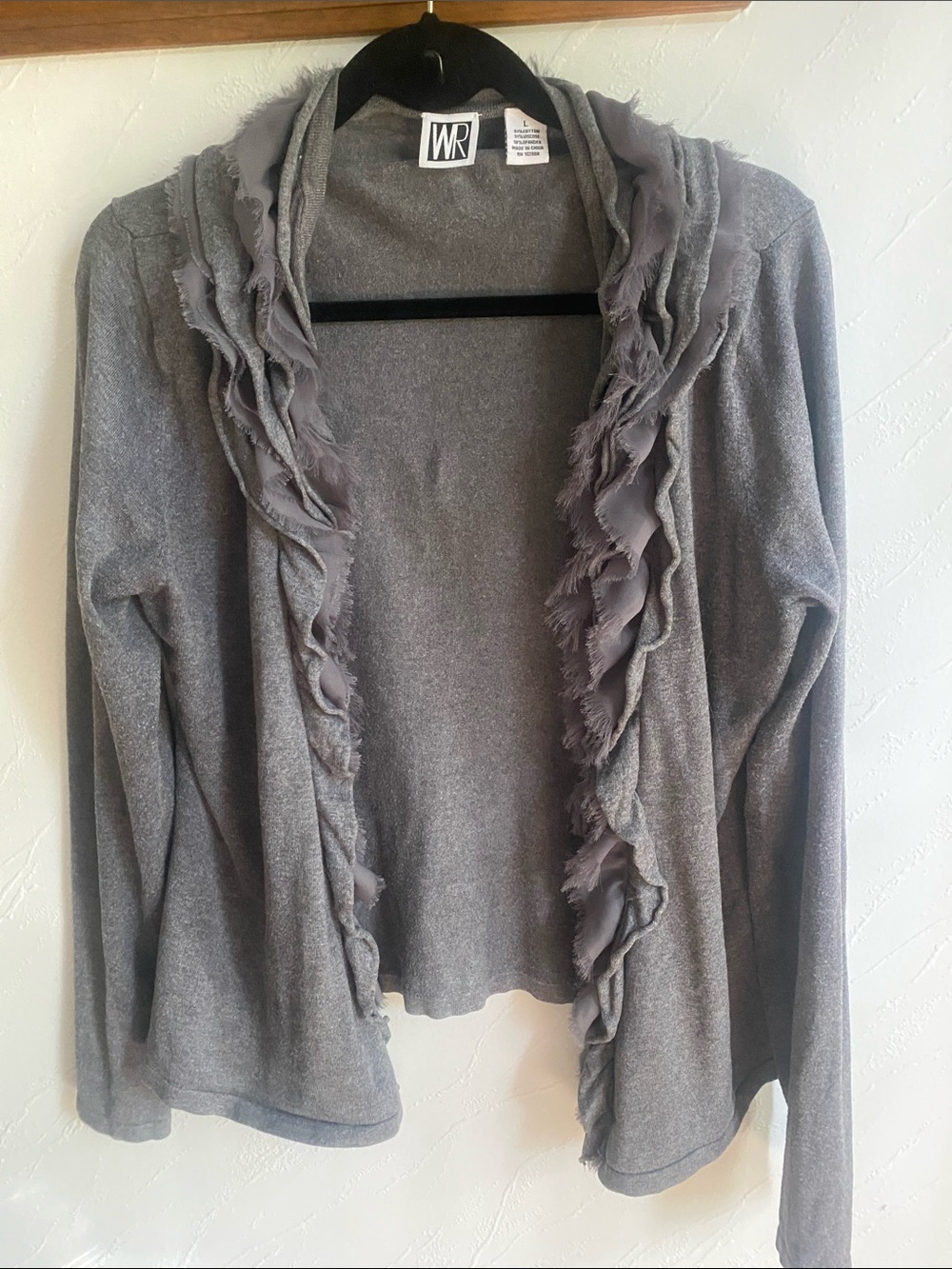 Wrangler Gray Ruffle-Trim Open Cardigan